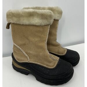 Lands' End Women's Pull On Suede Faux Fur Lined Boots Size 7 Waterproof